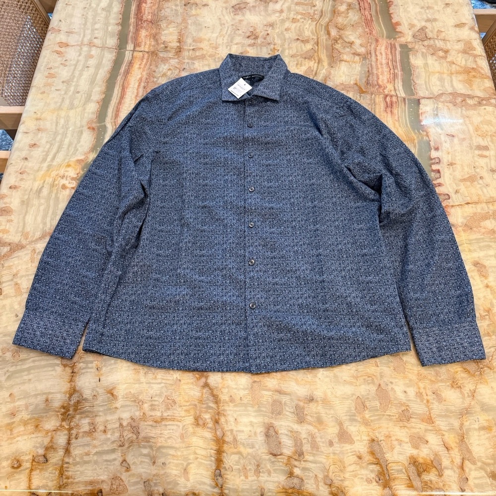 Robert‎ Barakett Button Shirt Blue Print Men's XL